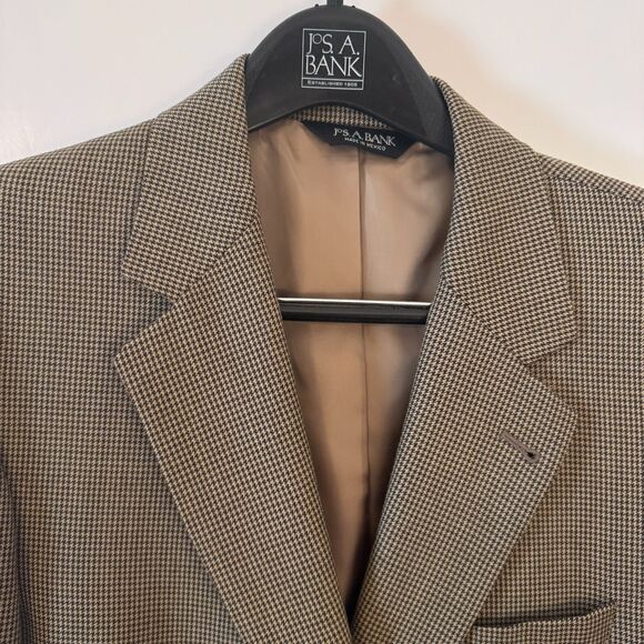 Jos A Bank "Gordon" 100% Wool Blazer 38 Reg Brown Tan Check - Picture 1 of 6